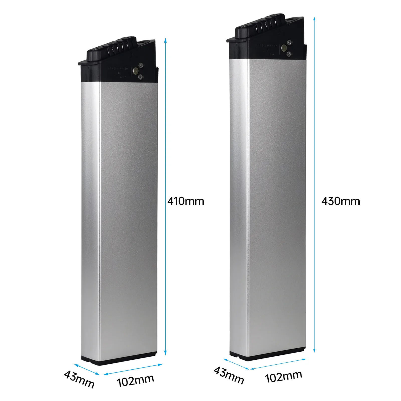 Two silver battery packs, different heights
