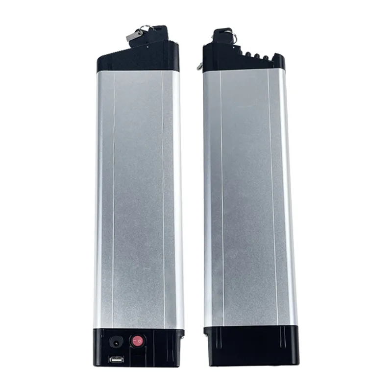 Silver e-bike batteries with black top