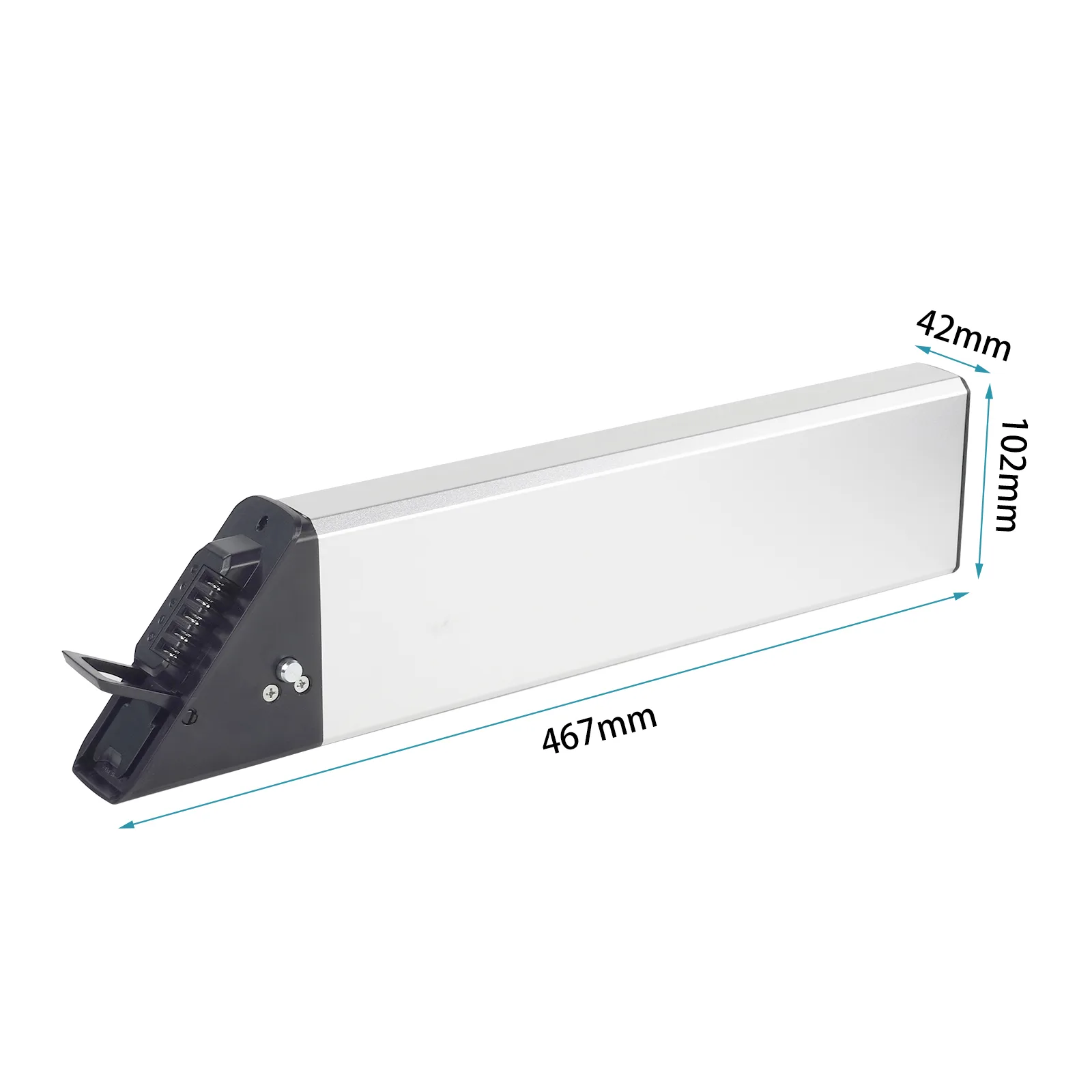 Rectangular battery with dimensions labeled.