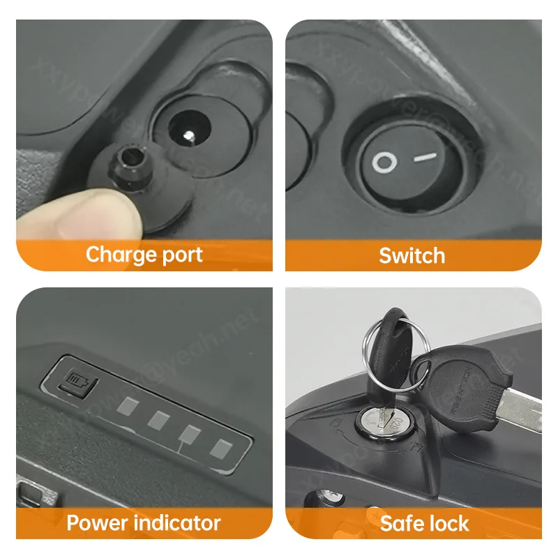 Charge port, switch, power indicator, safe lock controls