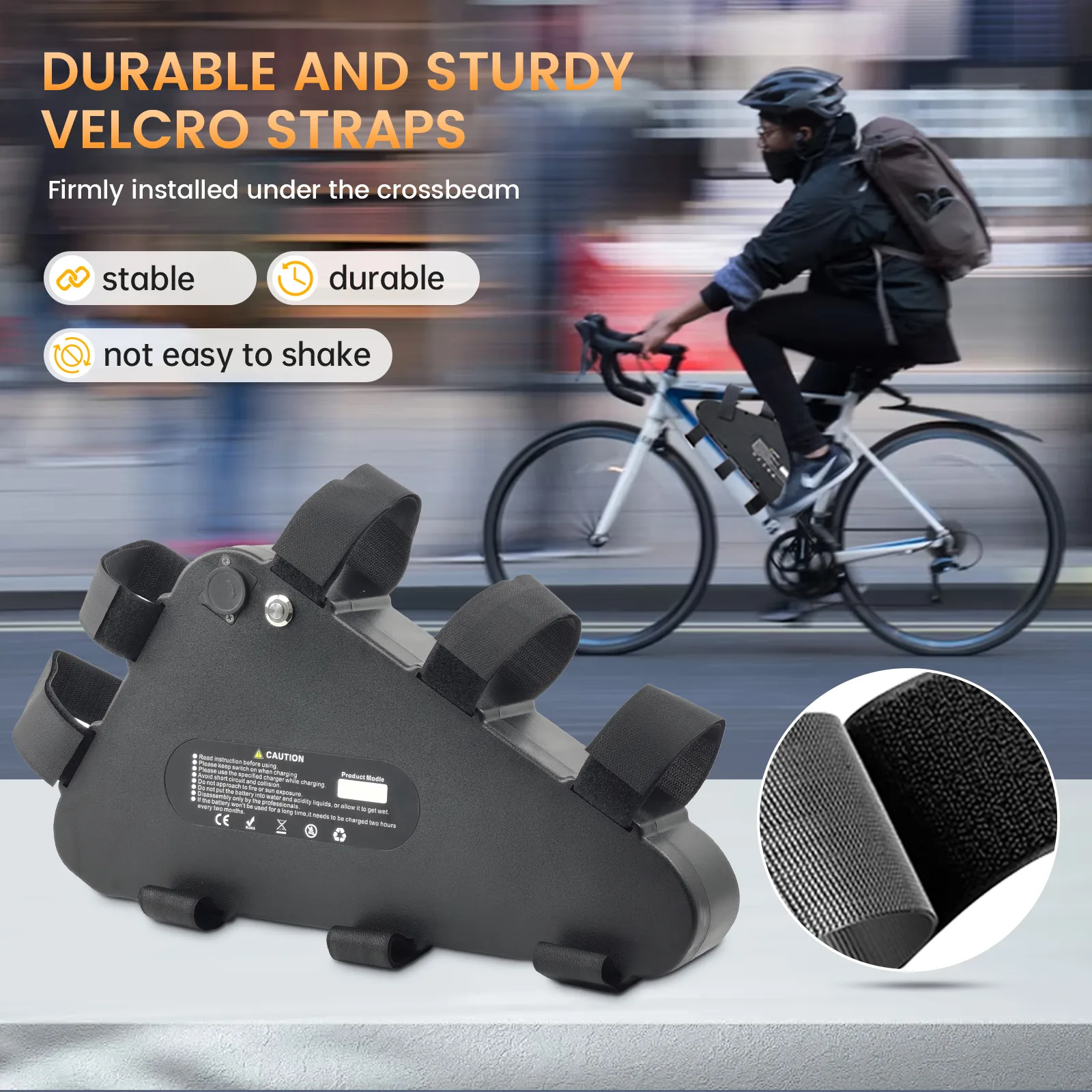 Durable bike velcro straps ensure stability on ride.