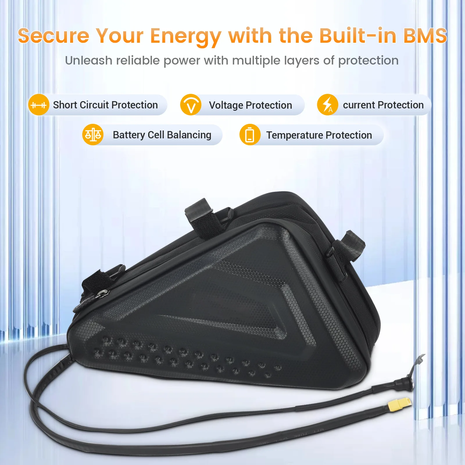 Black bike battery with protection features